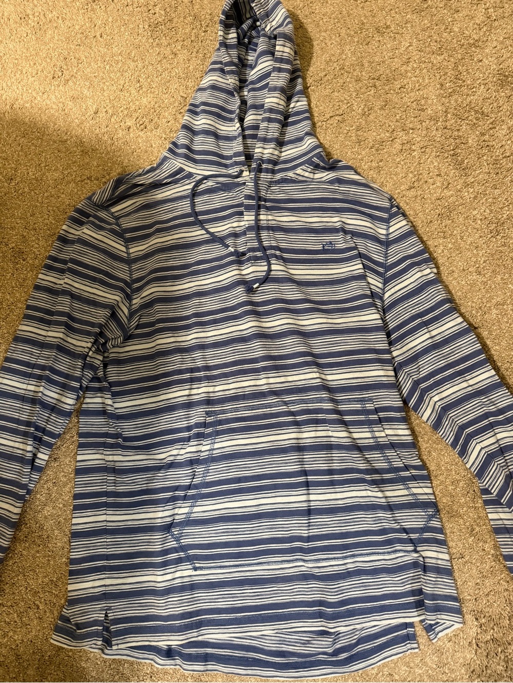 Southern Tide Blue and White Striped Hooded Pullover